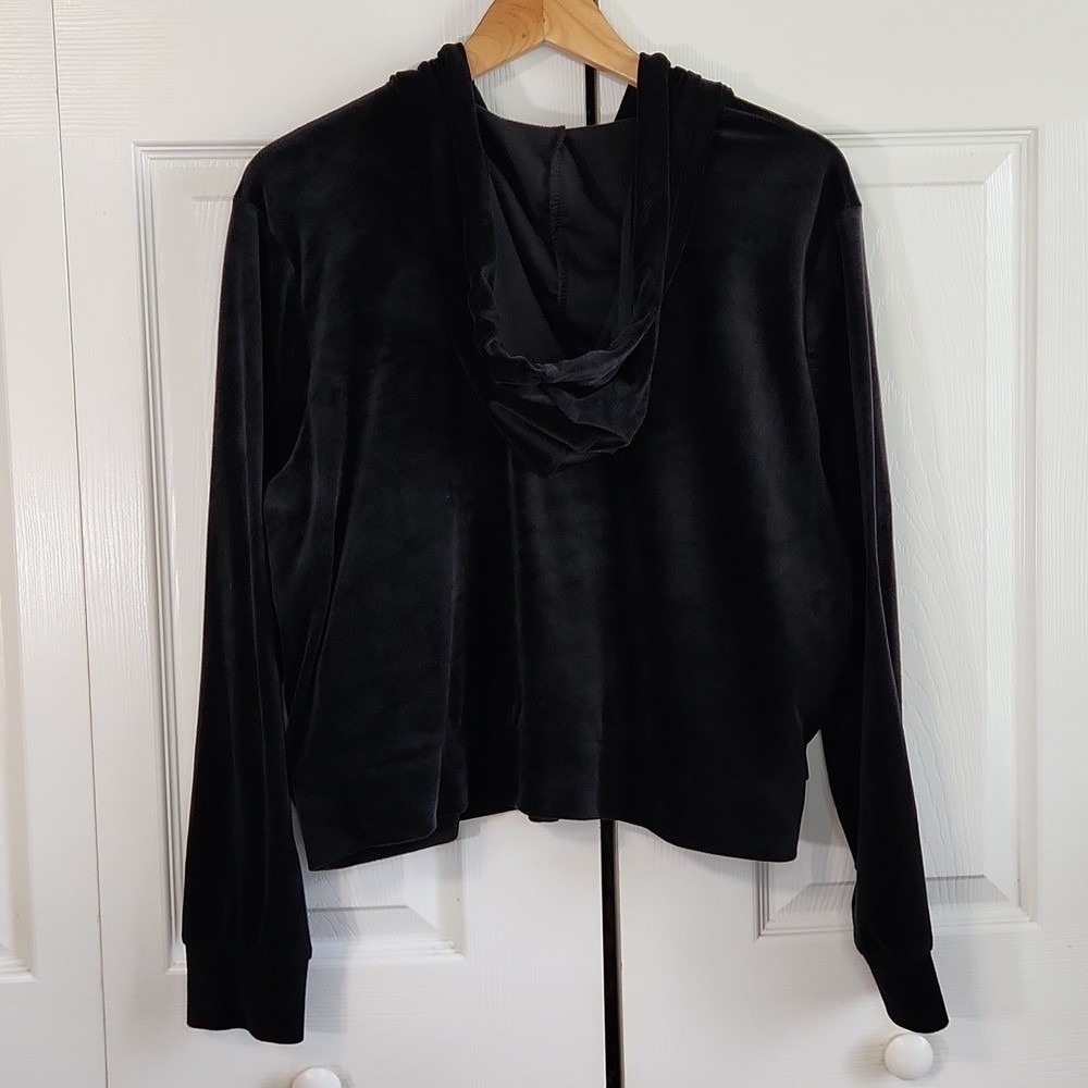 Black Velour Zip-Up Hoodie XXL With Rhinestone Angel Wings & Halo Bling Y2K 80s - Picture 2 of 10